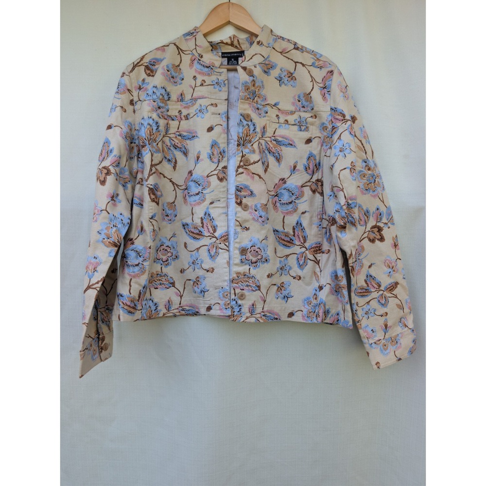 statements Botanical Jacket Womens XL Beige Linen Blend Lagenlook Cottagecore‎